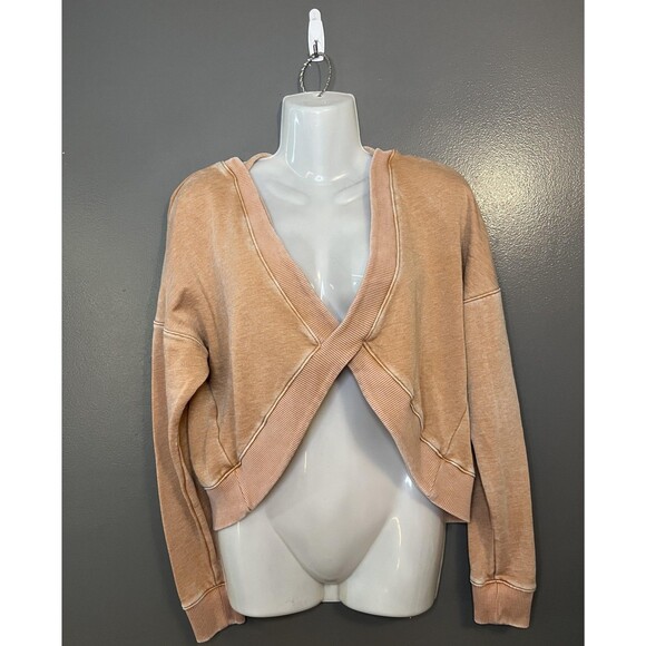 Aeropostale Sweatshirt Womens Medium Peach Wrap Front Cropped Pullover Top - Picture 1 of 7